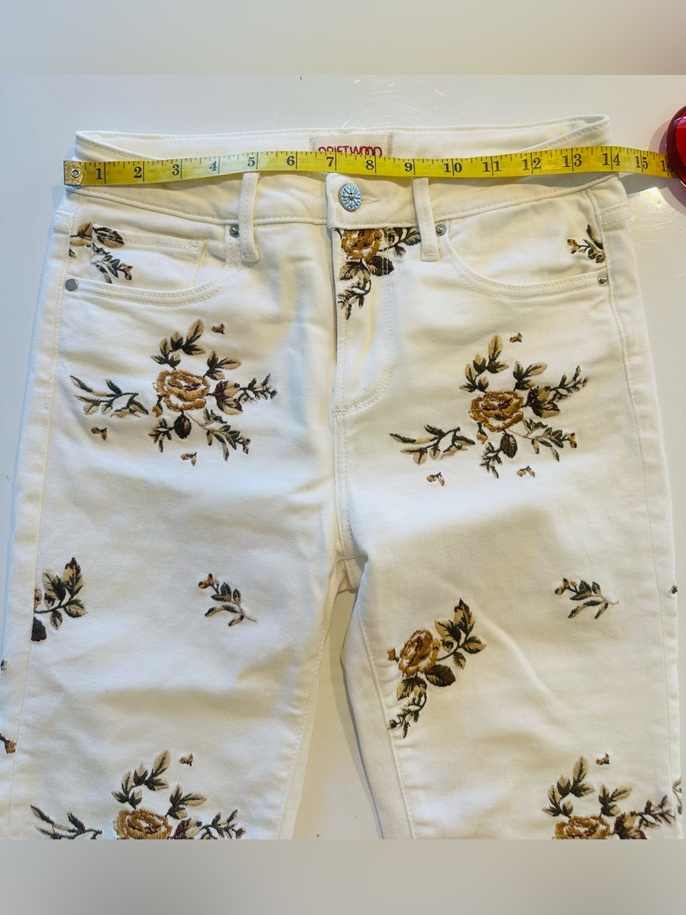 DRIFTWOOD Jackie High Rise Brown Floral Embroidered Boho Sz 25 White Women Jeans - Picture 2 of 9